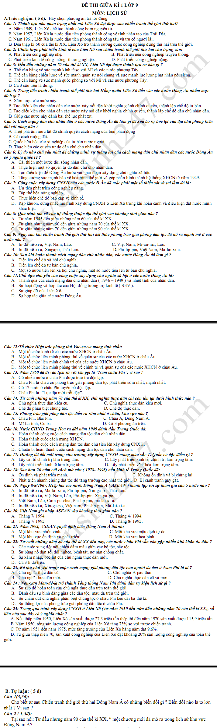 De thi giua hoc ki 1 lop 9 mon Su nam 2018