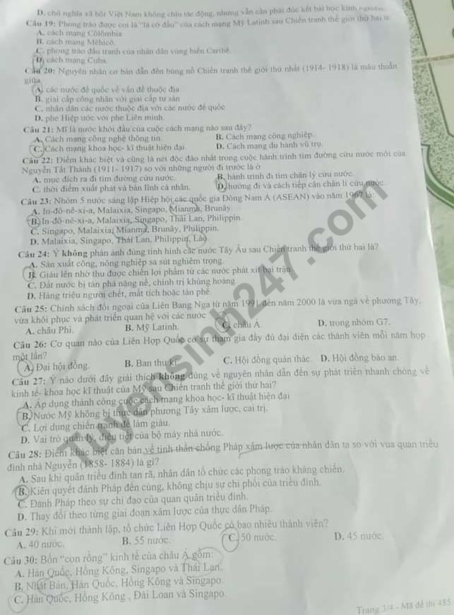 De thi giua ki 1 lop 12 mon Su 2018 - 2019 THPT Luong The Vinh