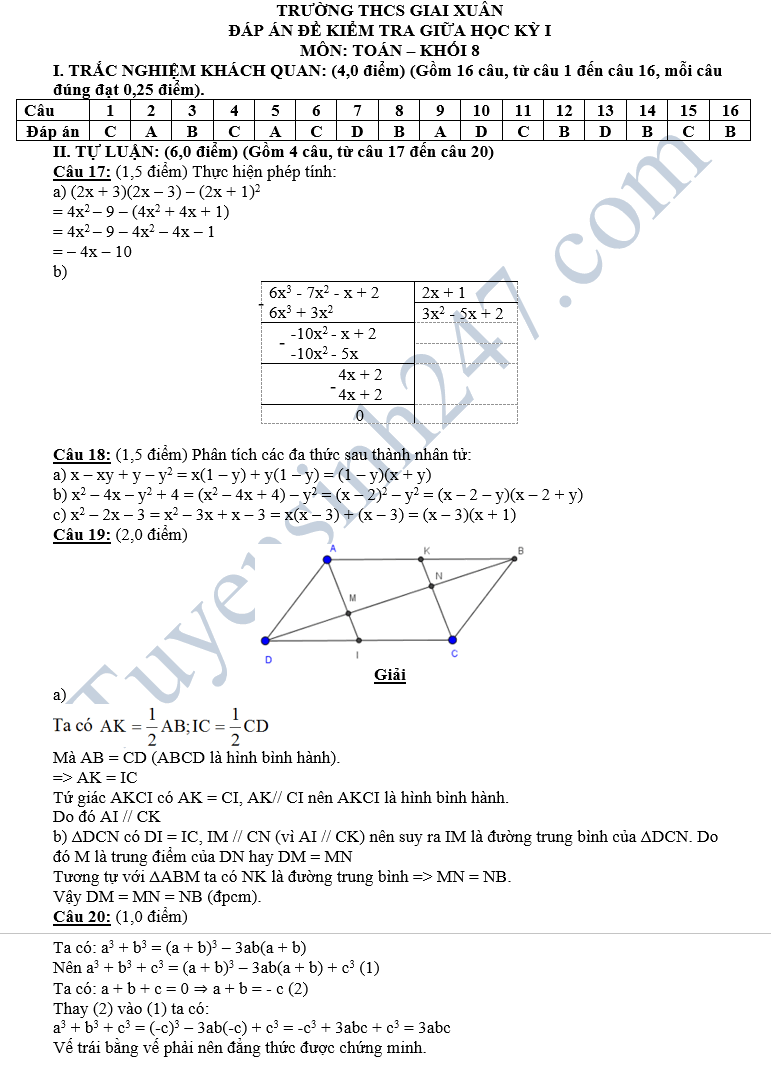 De thi giua hoc ki 1 lop 8 mon Toan - truong THCS Giai Xuan nam hoc 2018 - 2019
