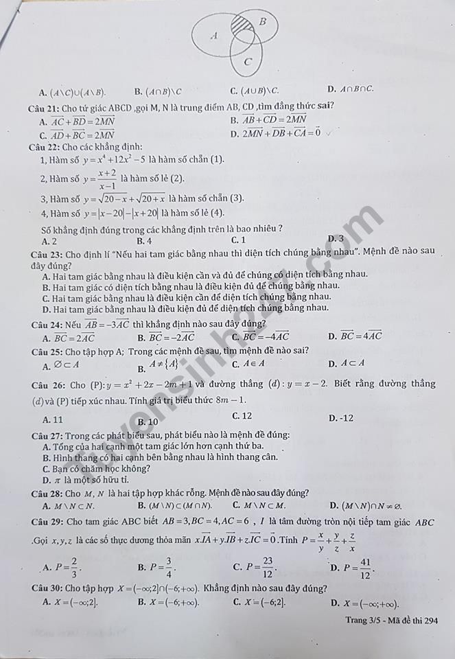 De thi giua ki 1 lop 10 mon Toan THPT Viet Nam Ba Lan 2018