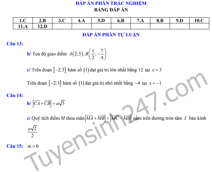 De thi giua ki 1 lop 10 mon Toan THPT Yen Hoa 2018 - 2019