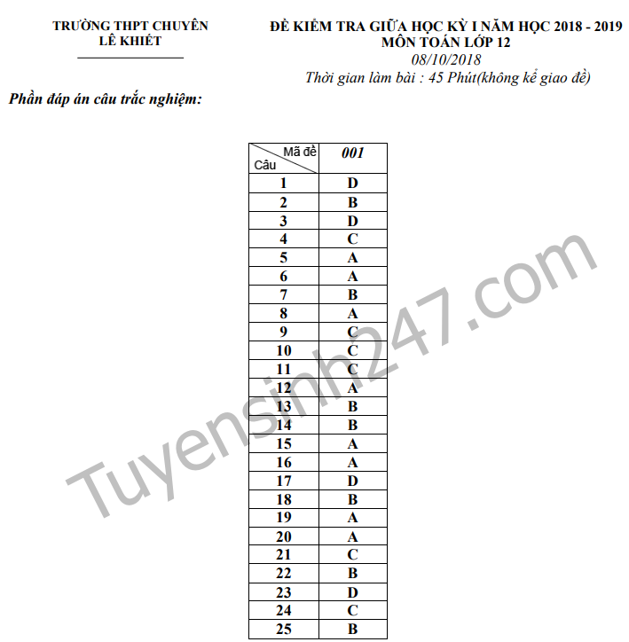 De thi giua ki 1 lop 12 mon Toan THPT Chuyen Le Khiet 2018 - 2019