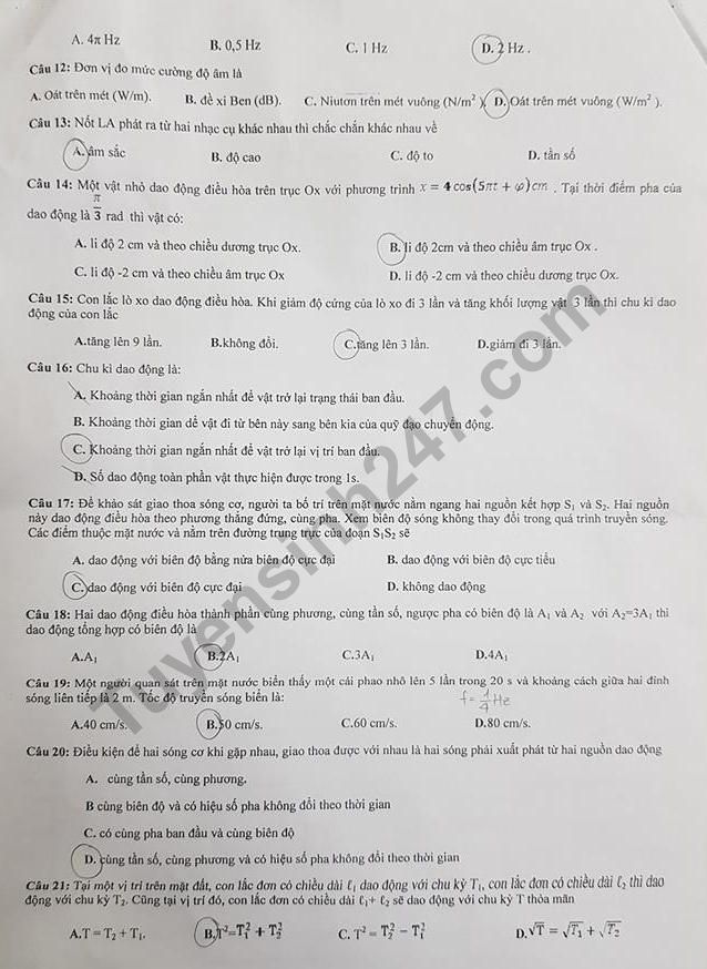 De thi giua ki 1 lop 12 mon Ly 2018 - 2019 THPT Luong The Vinh