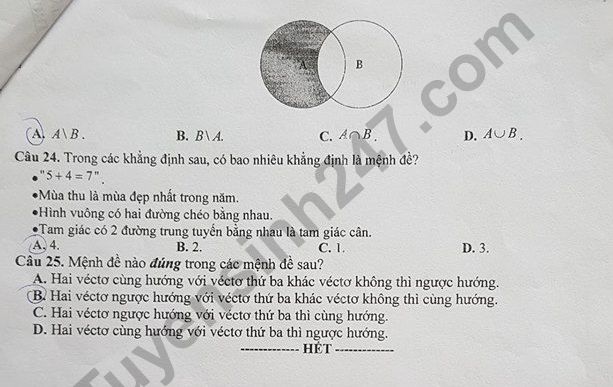 De thi giua ki 1 lop 10 mon Toan THPT Viet Duc 2018 - 2019
