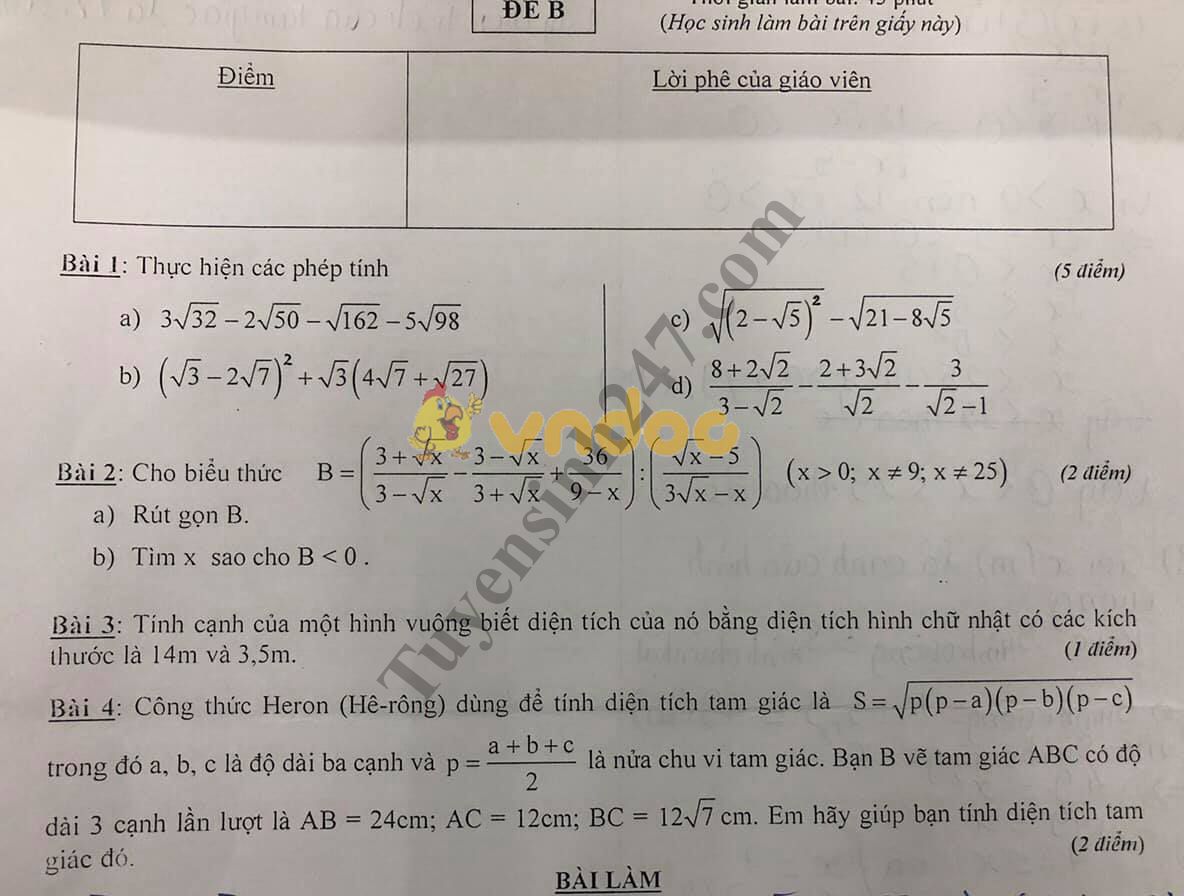 De thi giua hoc ki 1 lop 9 mon Toan - truong THCS Hong Bang nam 2018