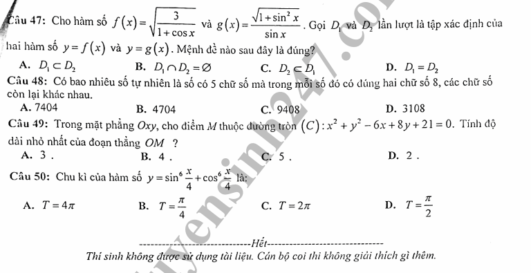 De thi giua hoc ki 1 lop 11 mon Toan - THPT chuyen Bac Ninh nam 2018 - 2019