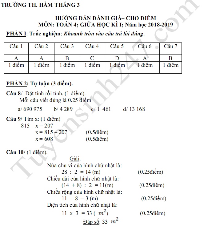 De thi giua ki 1 lop 4 mon Toan 2018 - 2019 TH Ham Thang 3