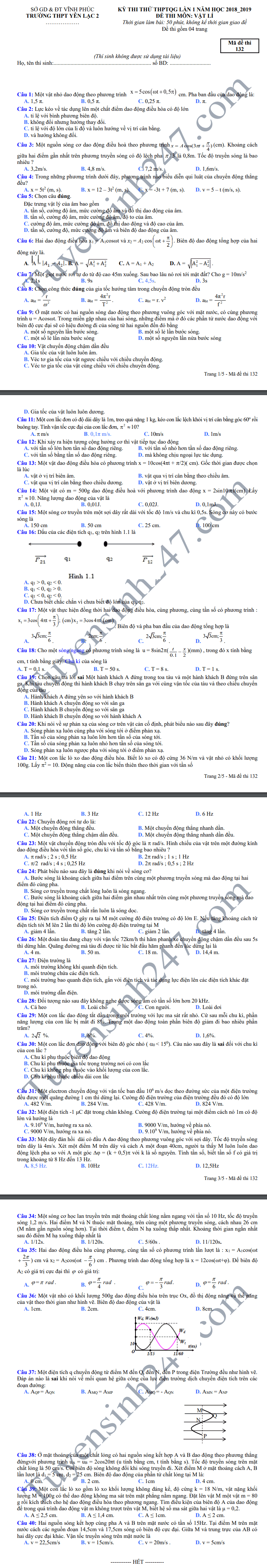 De thi thu THPT QG mon Ly lan 1 - THPT Yen Lac 2 nam 2019