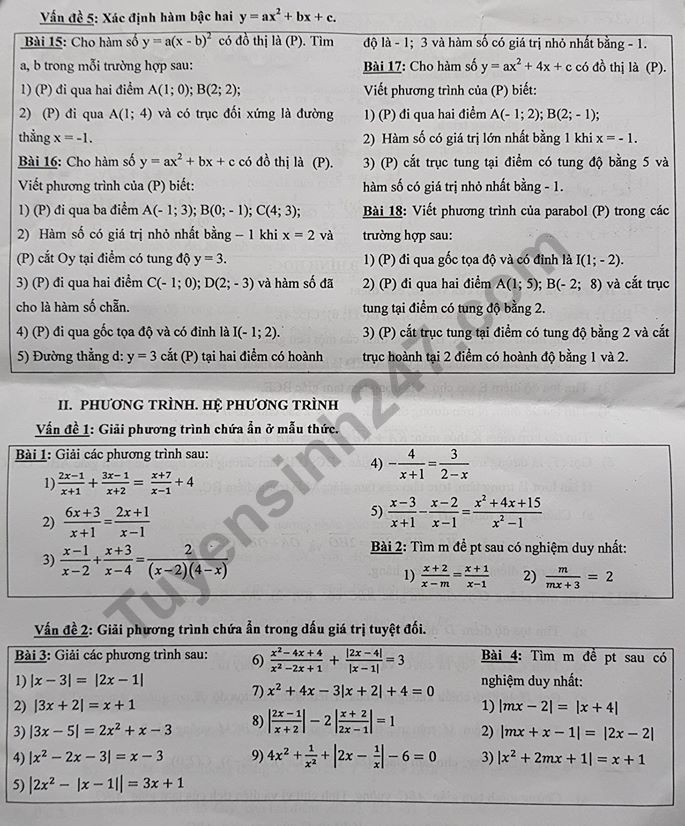 De cuong on tap hoc ki 1 lop 10 mon Toan 2018 - THPT Dong Da