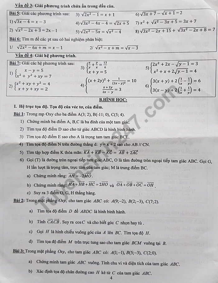 De cuong on tap hoc ki 1 lop 10 mon Toan 2018 - THPT Dong Da