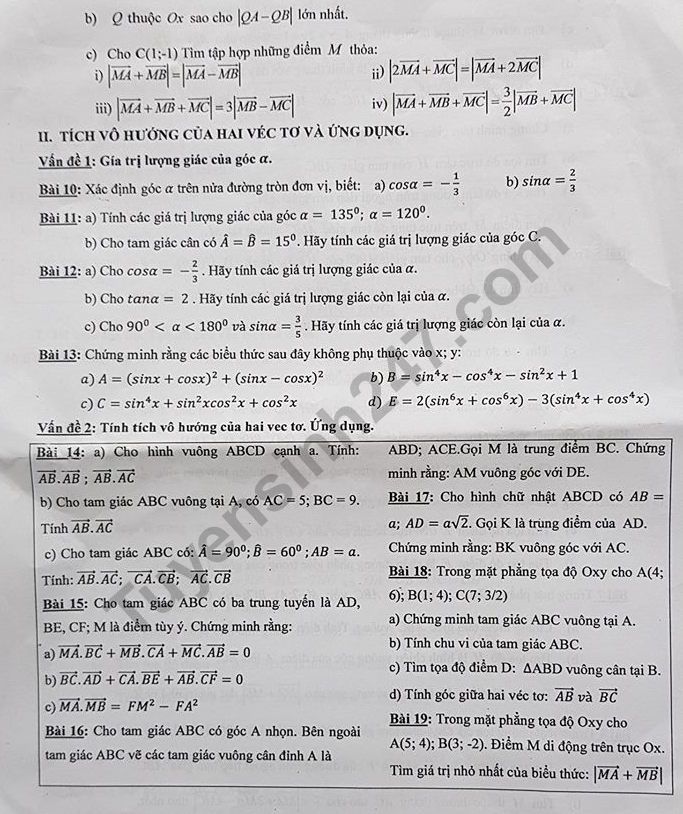 De cuong on tap hoc ki 1 lop 10 mon Toan 2018 - THPT Dong Da
