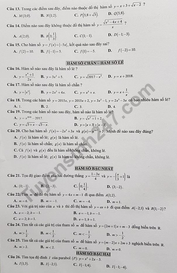 De cuong on tap ki 1 lop 10 nam 2018 mon Toan - THPT Viet Nam Ba Lan