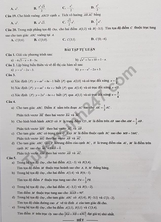 De cuong on tap ki 1 lop 10 nam 2018 mon Toan - THPT Viet Nam Ba Lan