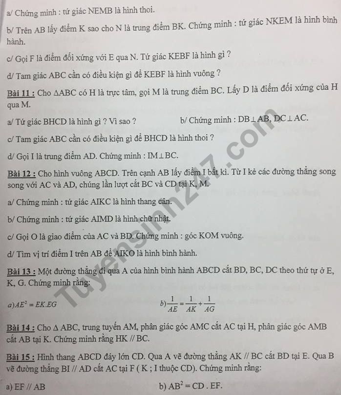 De cuong on tap ki 1 lop 8 mon Toan 2018 - THCS Dao Duy Tu