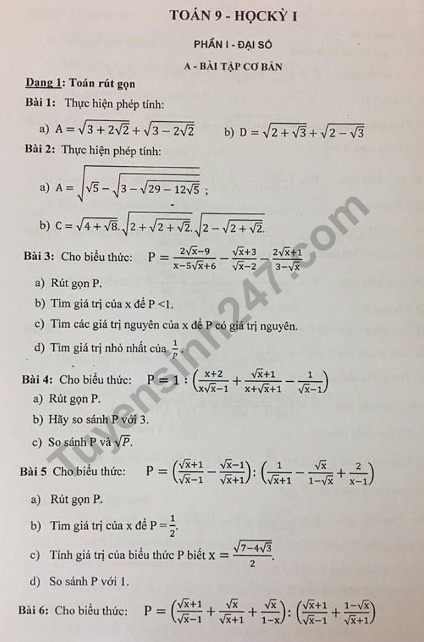De cuong on tap ki 1 lop 9 mon Toan nam 2018