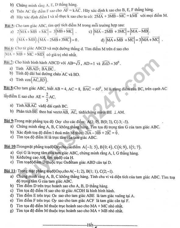 De cuong on tap ki 1 lop 10 mon Toan THPT Tran Hung Dao 2018