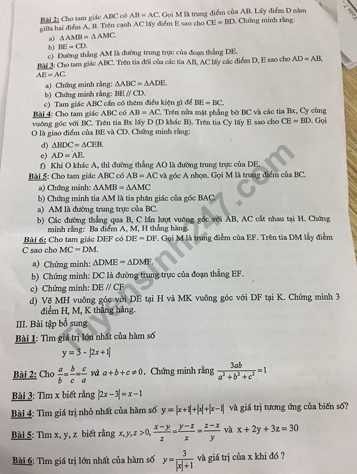 De cuong on tap ki 1 lop 7 mon Toan THCS Mai Dong 2018