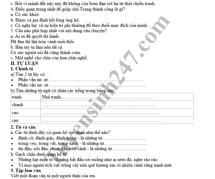 De thi hoc ky 1 lop 5 mon Tieng Viet - Tieu hoc Hop Thinh 2018