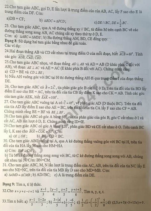 De cuong on tap ki 1 lop 7 mon Toan 2018 - THCS Nguyen Tat Thanh