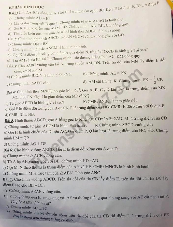 De cuong on tap ki 1 lop 8 mon Toan THCS Ba Dinh 2018