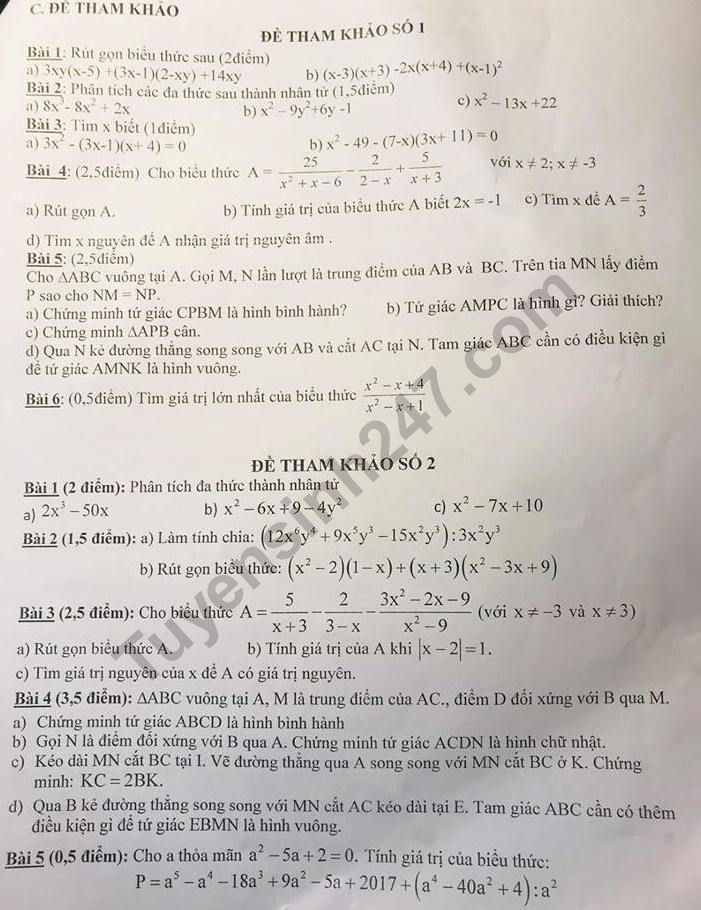De cuong on tap ki 1 lop 8 mon Toan THCS Ba Dinh 2018