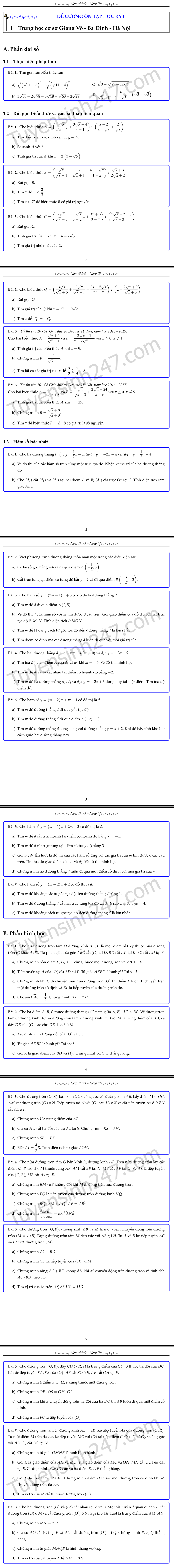 De cuong on tap ki 1 lop 9 mon Toan THCS Giang Vo 2018