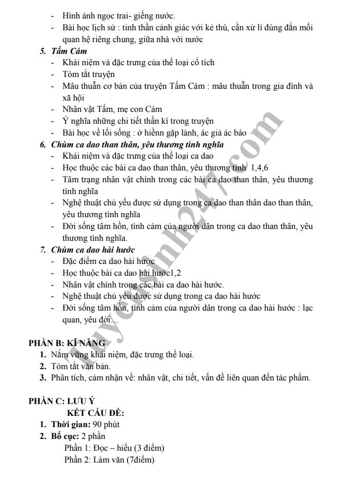 De cuong on tap hoc ki 1 lop 10 mon Van 2018 - THPT Yen Hoa