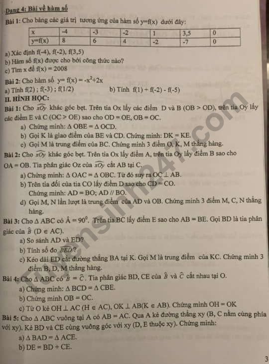 De cuong on tap ki 1 lop 7 mon Toan 2018 - THCS Gia Thuy