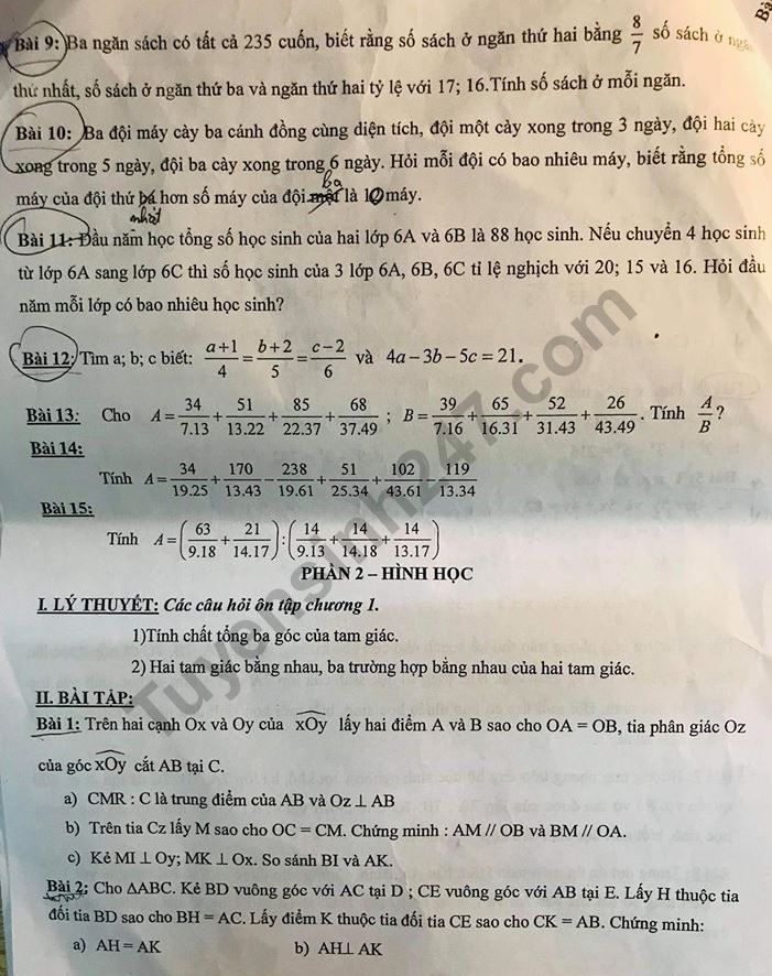 De cuong on tap ki 1 lop 7 mon Toan THCS Le Quy Don 2018
