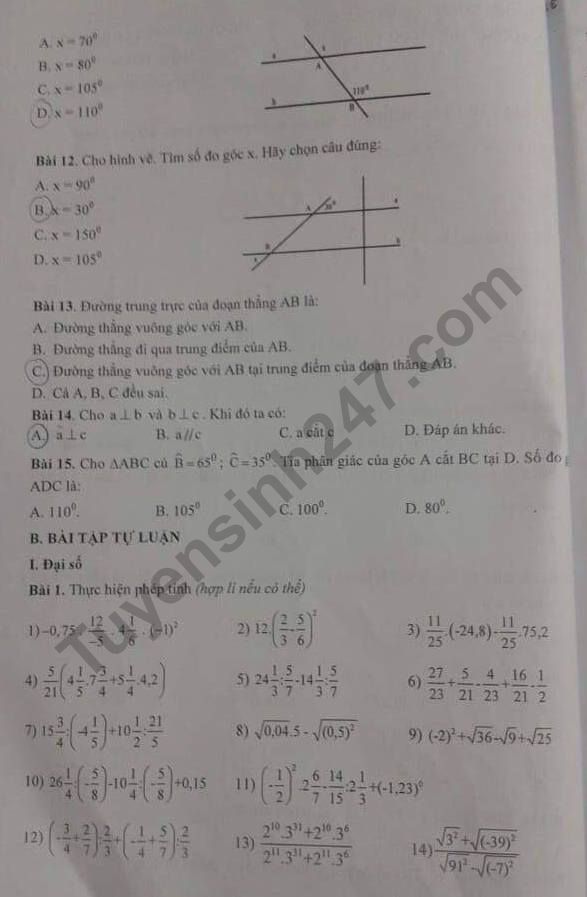 De cuong on tap ki 1 lop 7 mon Toan THCS Nam Trung Yen 2018