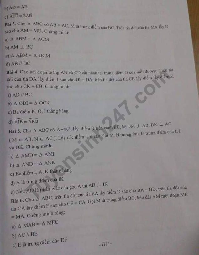 De cuong on tap ki 1 lop 7 mon Toan THCS Nam Trung Yen 2018