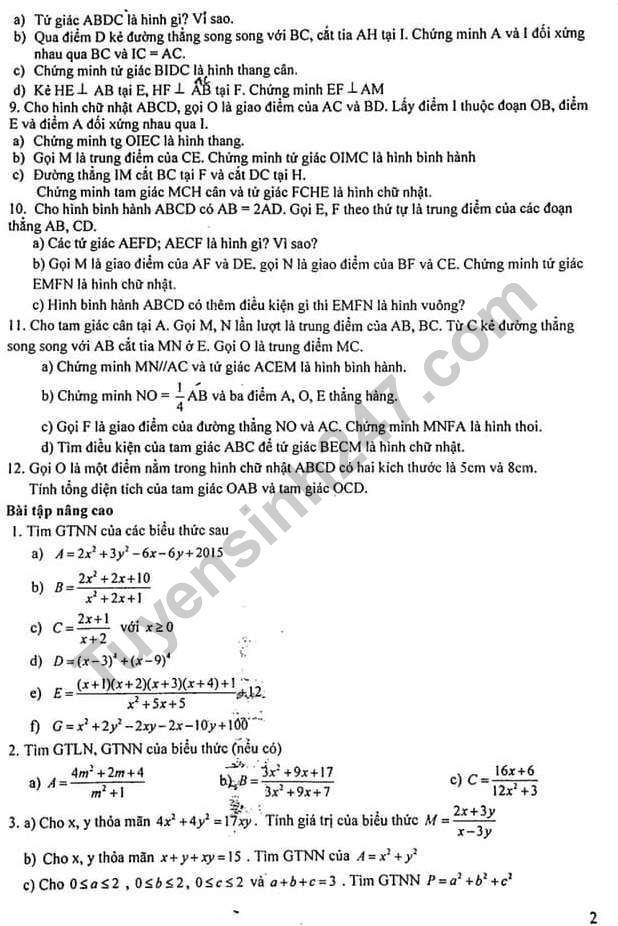 De cuong on tap ki 1 lop 8 mon Toan 2018 - THCS Ngo Si Lien