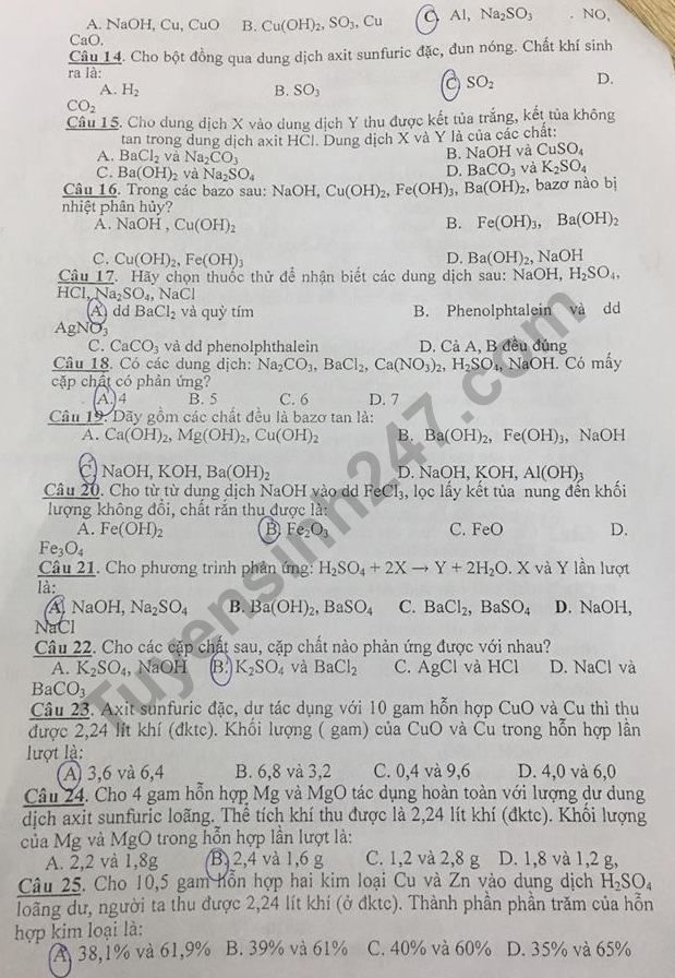 De cuong on tap ki 1 lop 9 mon Hoa THCS Trung Vuong 2018