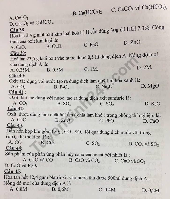 De cuong on tap ki 1 lop 9 mon Hoa 2018 - THCS Xa Dan