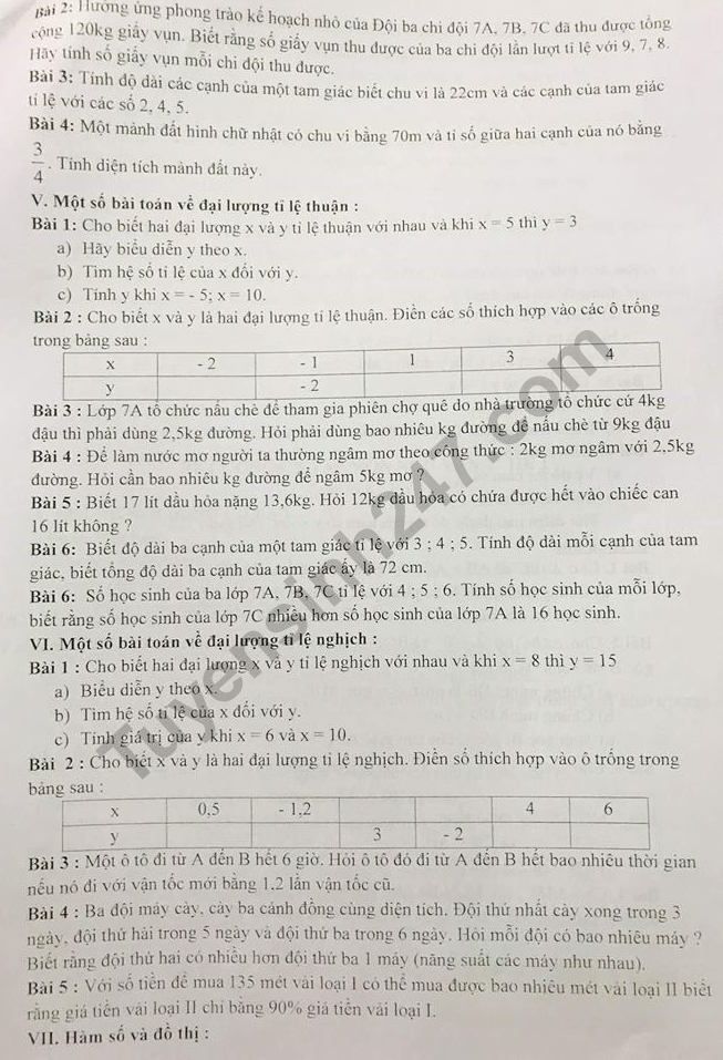 De cuong on tap ki 1 lop 7 mon Toan THCS Hoang Hoa Tham 2018