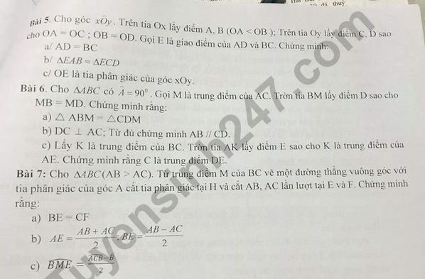 De cuong on tap ki 1 lop 7 mon Toan THCS Hoang Hoa Tham 2018