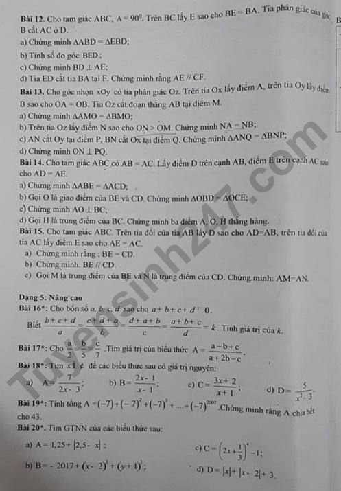 De cuong on tap ki 1 lop 7 mon Toan THCS Vinschool 2018