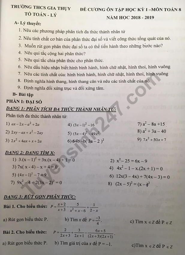De cuong on tap ki 1 lop 8 mon Su THCS Gia Thuy 2018