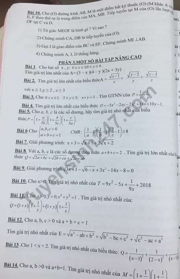 De cuong on tap ki 1 lop 9 mon Toan 2018 - THCS Thai Thinh
