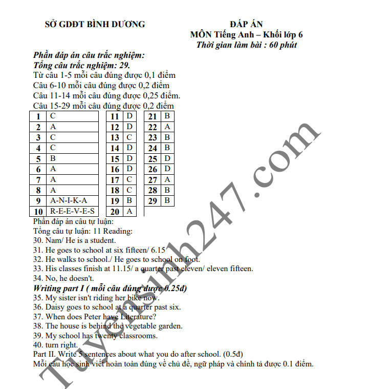 De thi hoc ky 1 lop 6 mon Anh 2018 - So GD&DT Binh Duong
