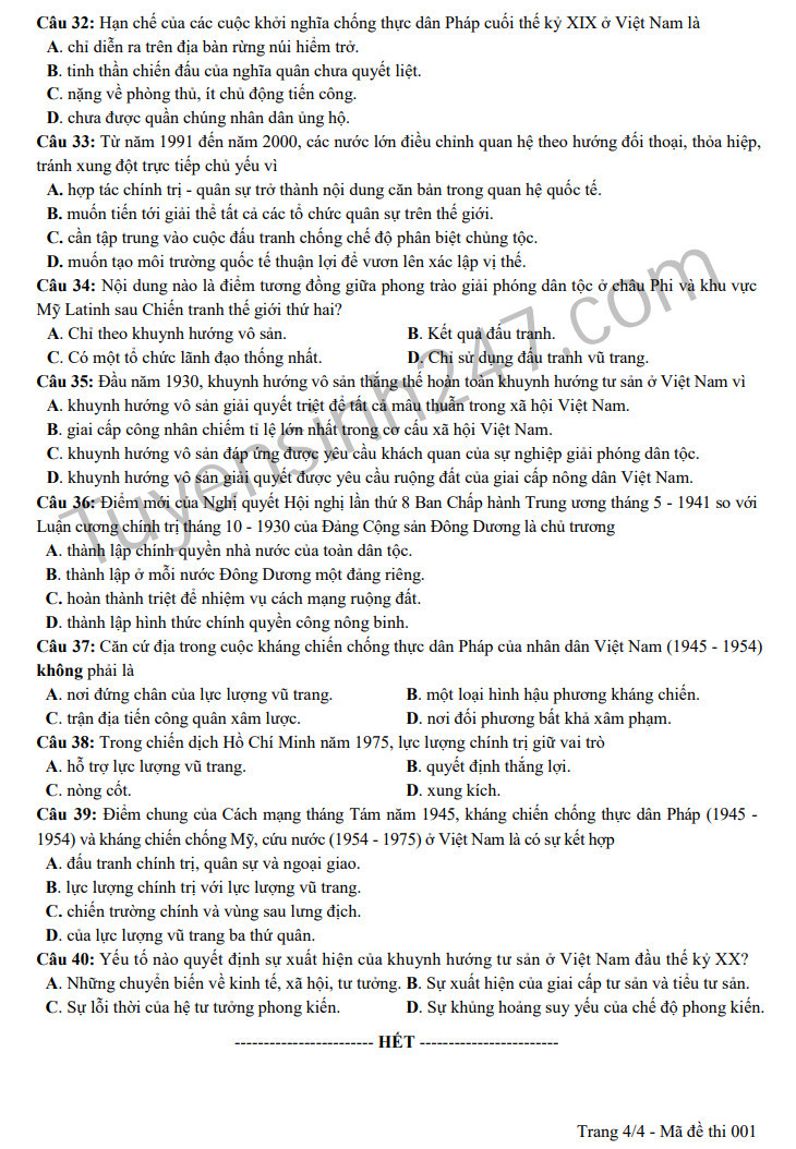 Huong dan giai de thi minh hoa mon Su THPT QG 2019