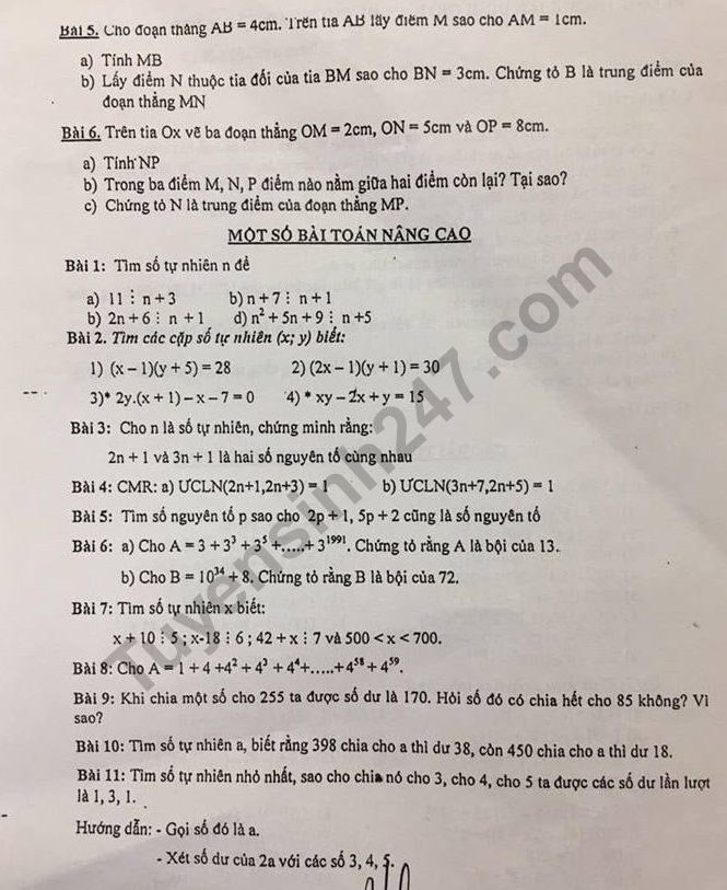 De cuong on tap ki 1 lop 6 mon Toan 2018 - THCS Phan Dinh Giot