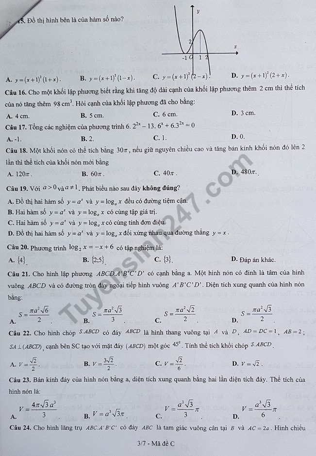 De thi ki 1 lop 12 mon Toan THPT Cao Ba Quat 2018