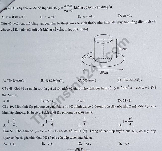 De thi ki 1 lop 12 mon Toan THPT Cao Ba Quat 2018