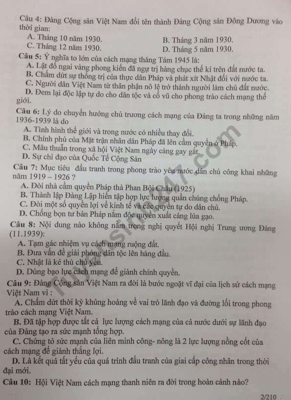 De thi ki 1 lop 12 mon Su 2018 - 2019 THPT Quoc Oai