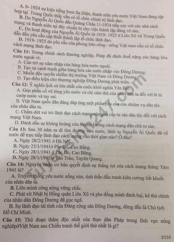 De thi ki 1 lop 12 mon Su 2018 - 2019 THPT Quoc Oai
