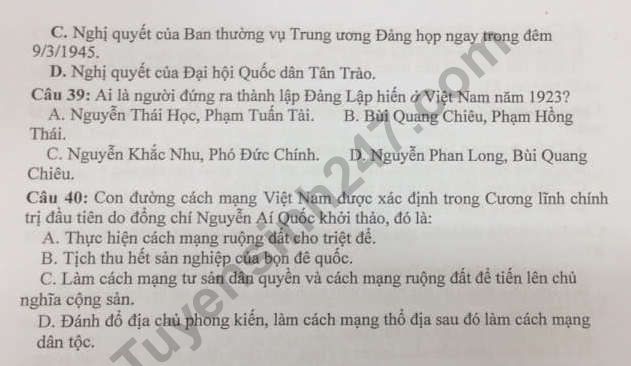 De thi ki 1 lop 12 mon Su 2018 - 2019 THPT Quoc Oai