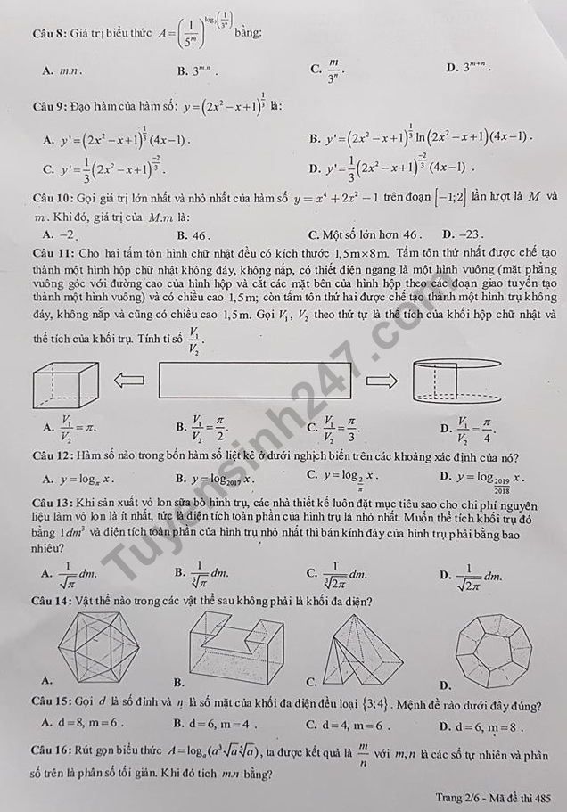 De thi ki 1 lop 12 mon Toan 2018 - 2019 Chuyen Nguyen Hue