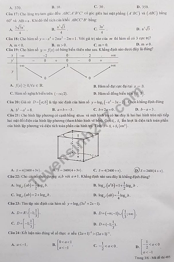 De thi ki 1 lop 12 mon Toan 2018 - 2019 Chuyen Nguyen Hue