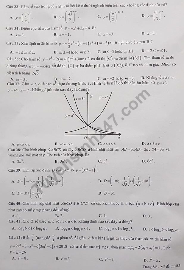 De thi ki 1 lop 12 mon Toan 2018 - 2019 Chuyen Nguyen Hue